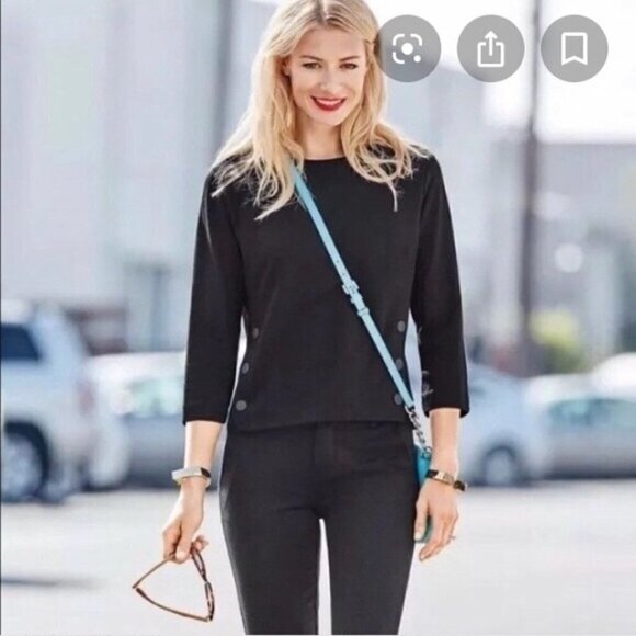 CAbi Utility Top Womens S Black Cropped Knit 3/4 Sleeve Snap Details Round Neck - Picture 3 of 9